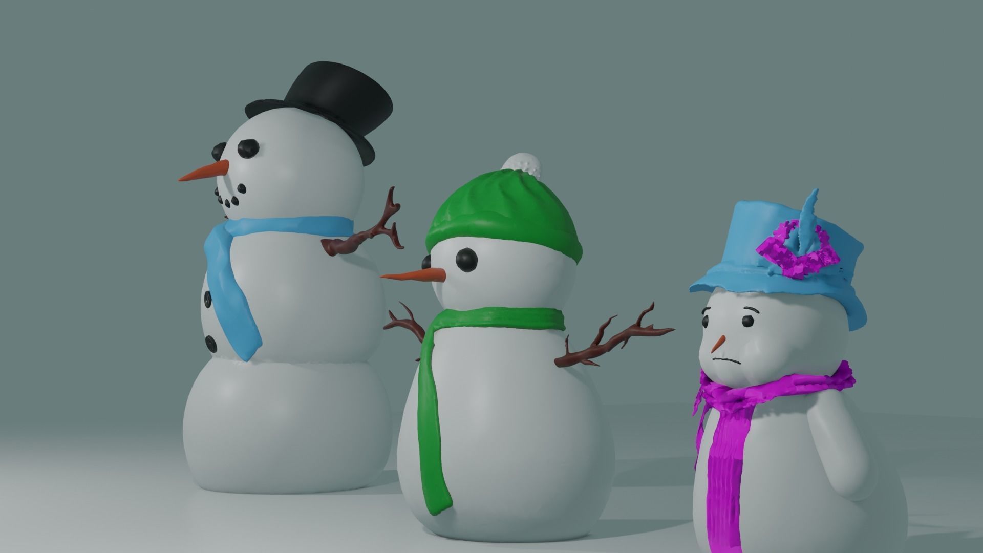3 diffent snowmen Low poly  3D model_1