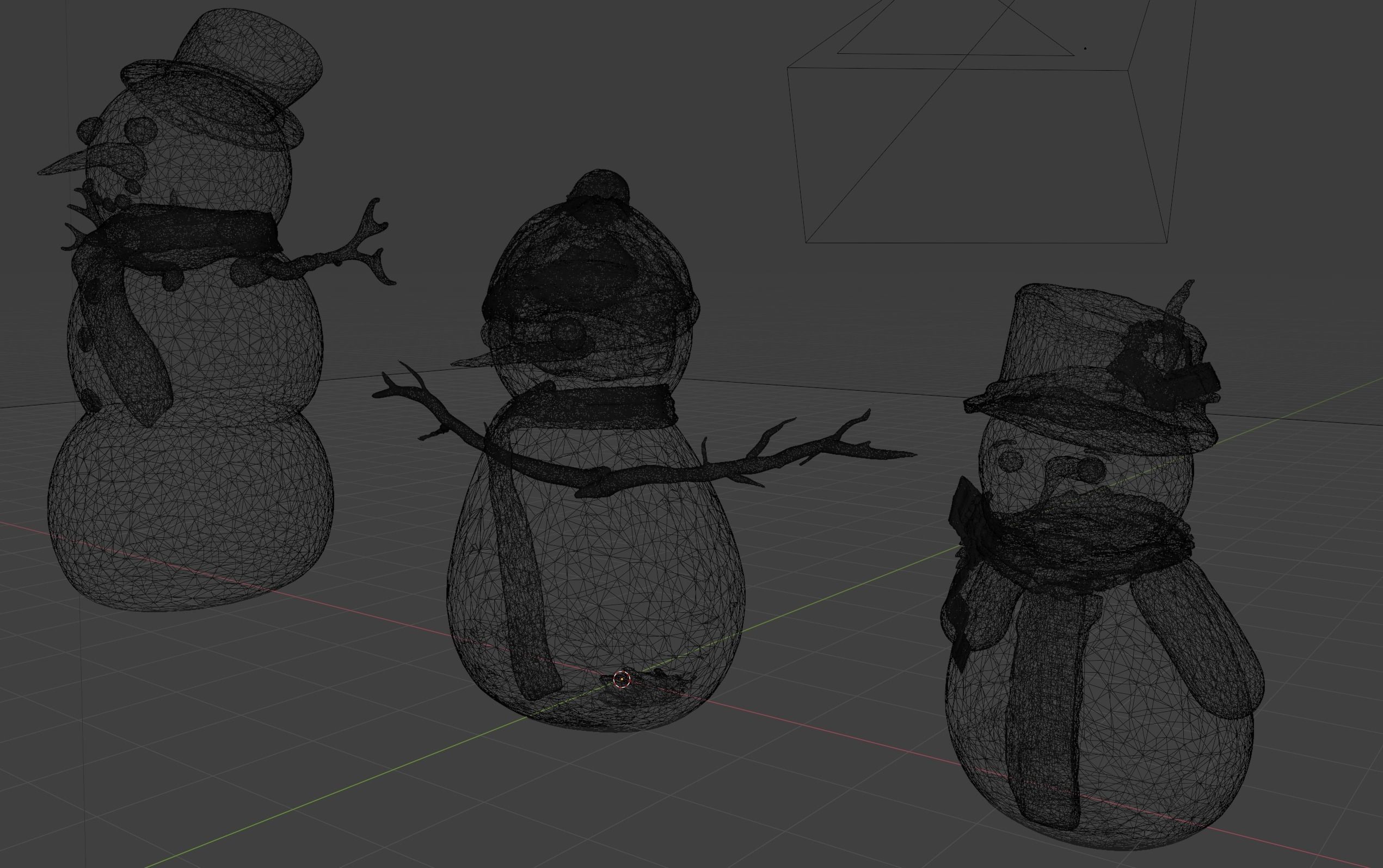 3 diffent snowmen Low poly  3D model_2