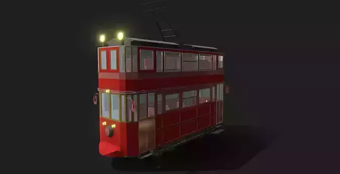 Vintage Style Double Decker Tram Low-poly 3D model