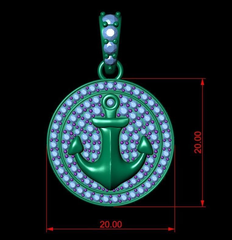 Diamond Anchor Pendant 02 3D print model_7
