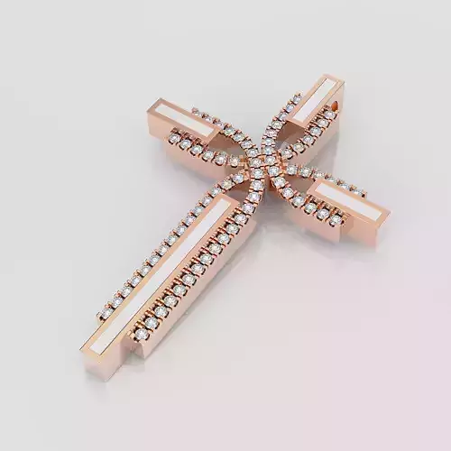 Cross gold pendant with diamonds 3D print model