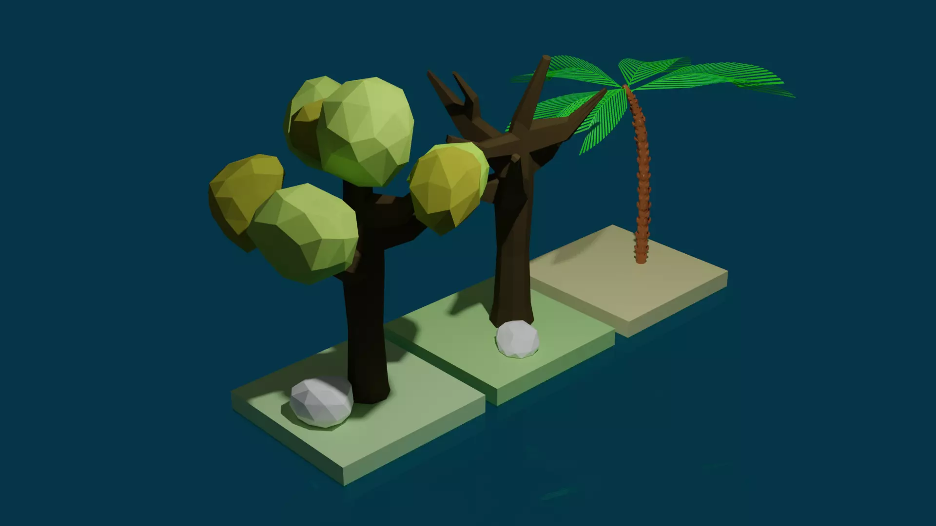 trees three Low-poly 3D model_0