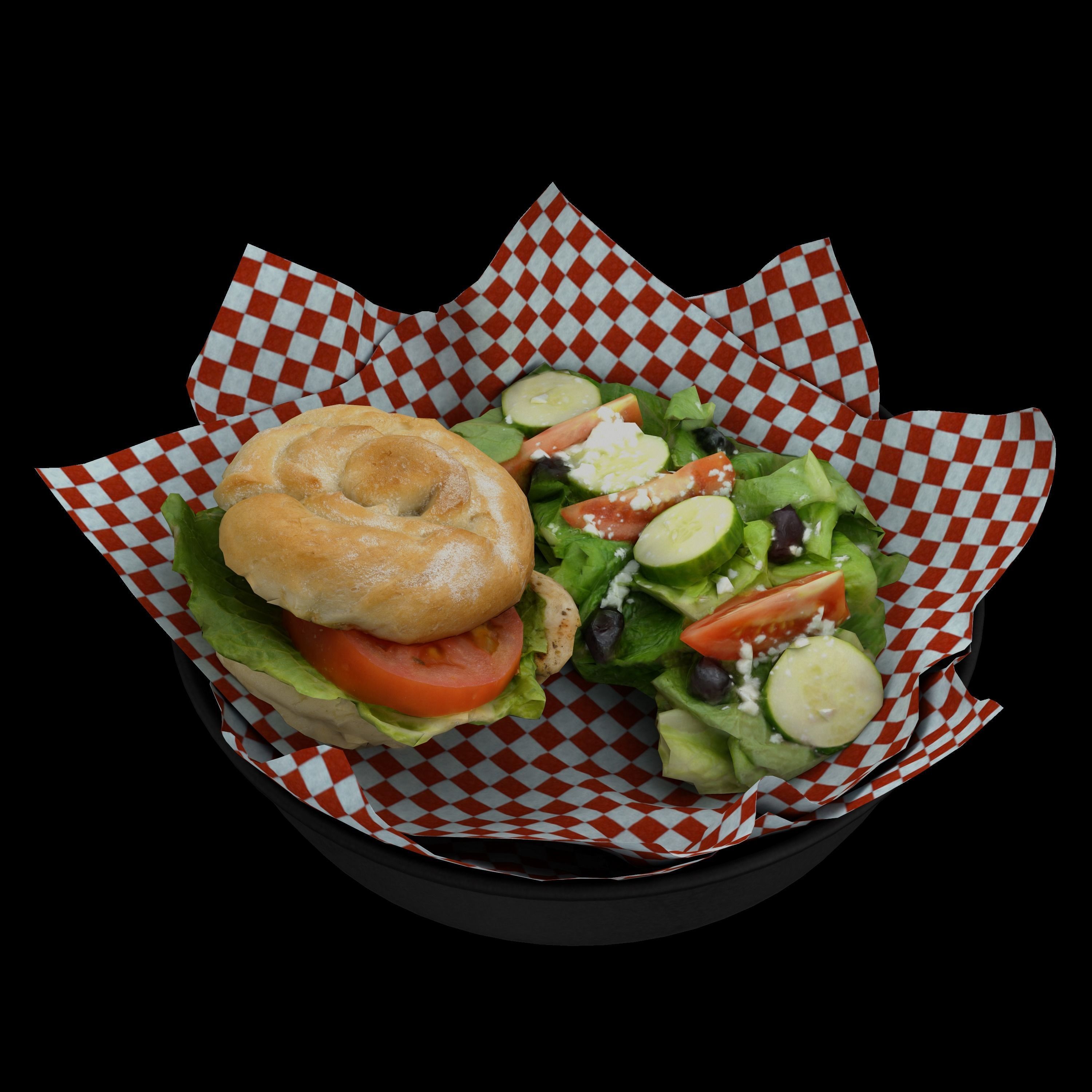low poly model of burger with greek salad Low-poly 3D model_4