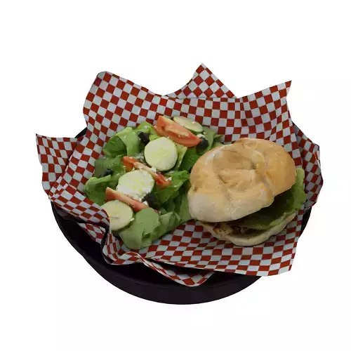 low poly model of burger with greek salad Low-poly 3D model