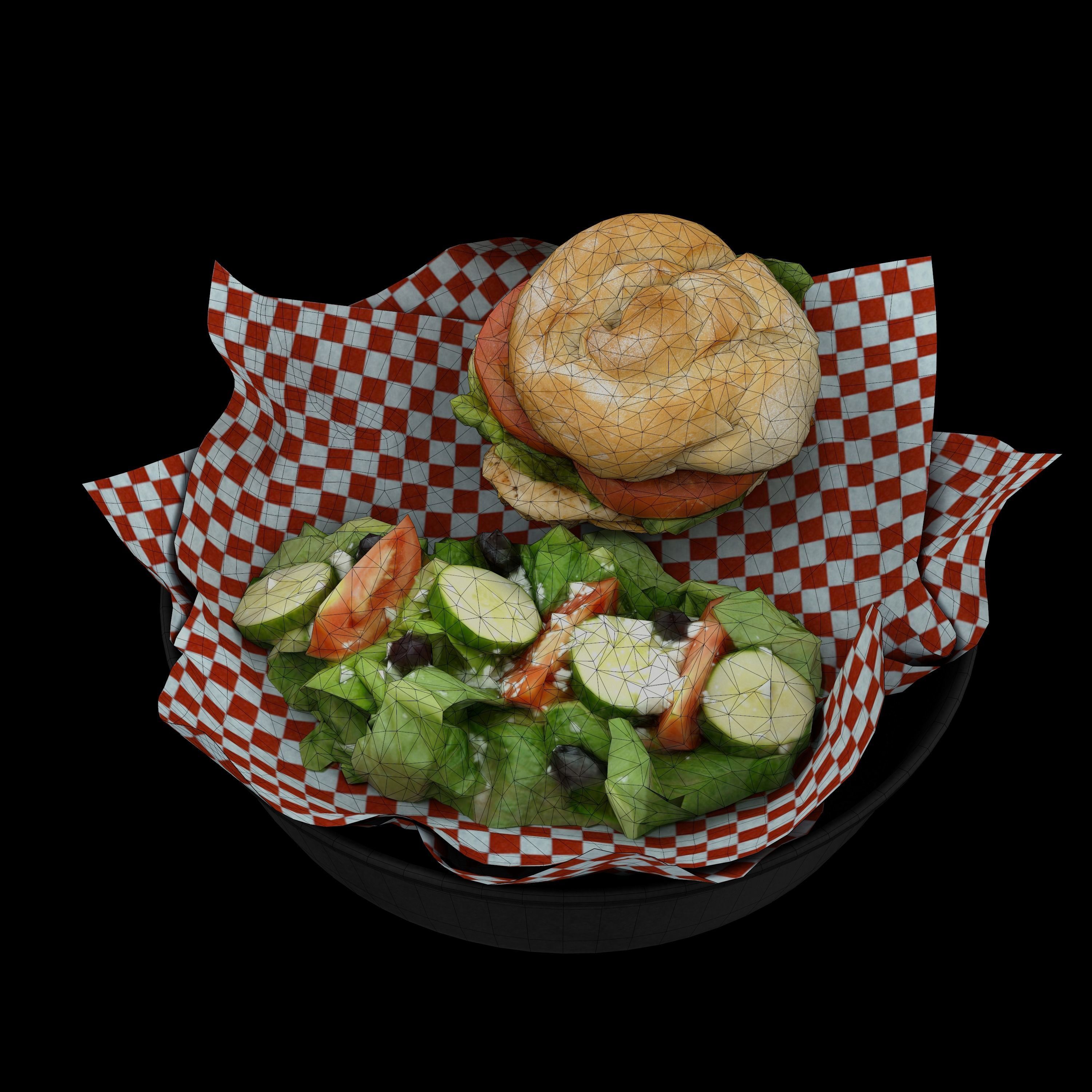 low poly model of burger with greek salad Low-poly 3D model_11