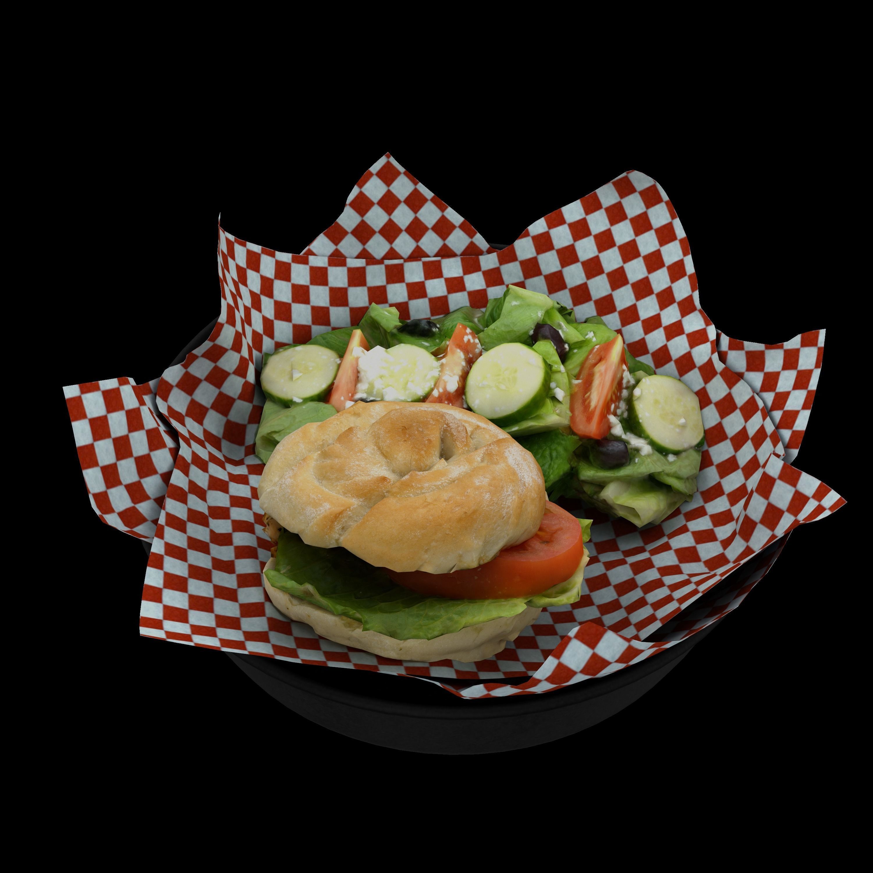 low poly model of burger with greek salad Low-poly 3D model_2