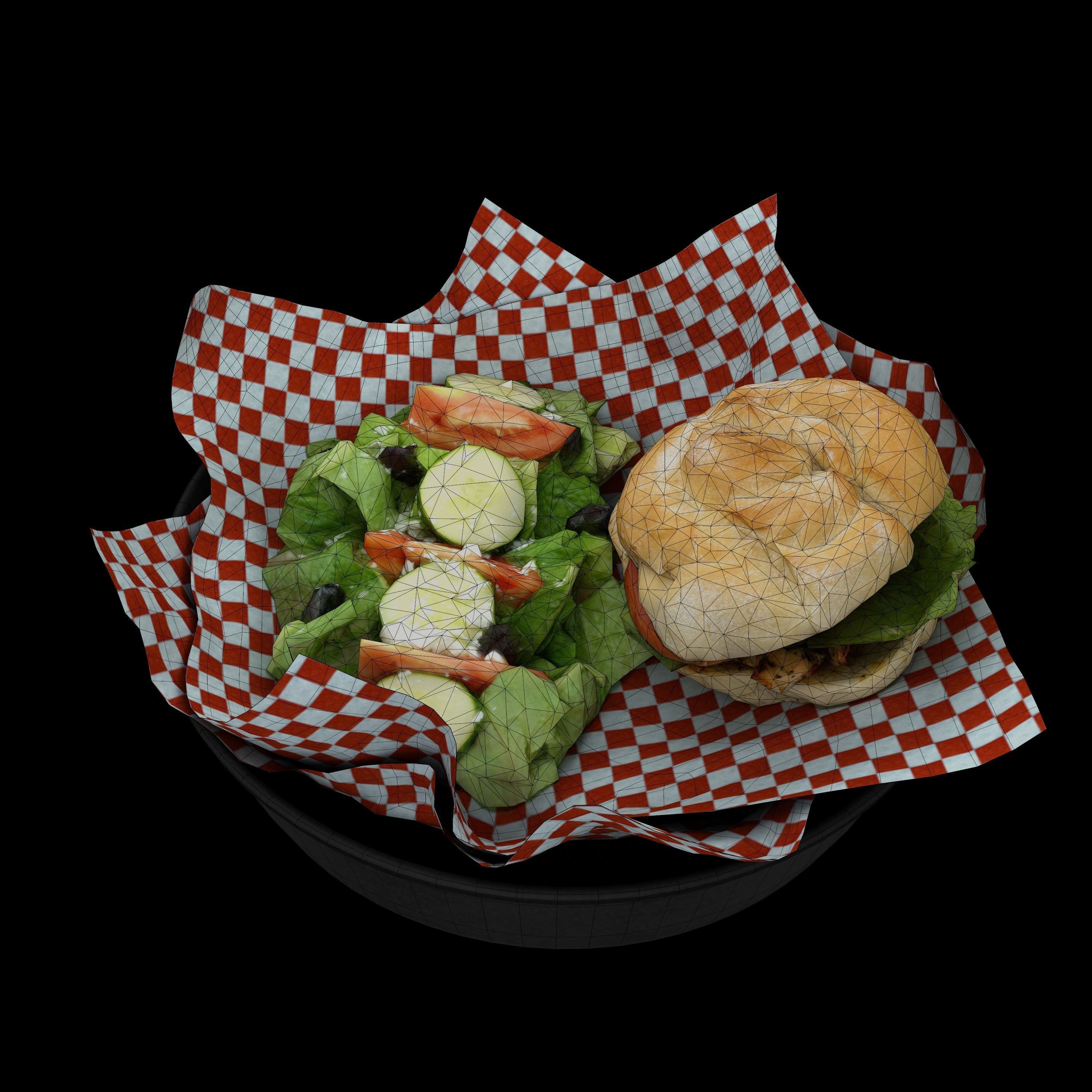 low poly model of burger with greek salad Low-poly 3D model_10