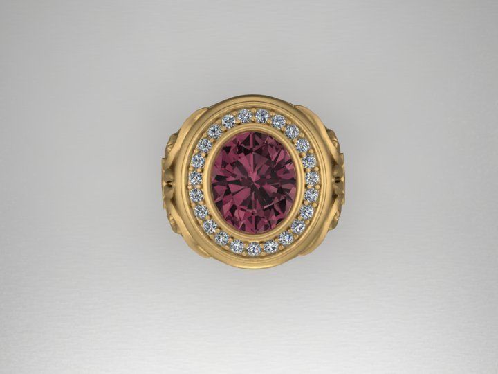 Ring with sapphire and with diamonds 3D print model_3