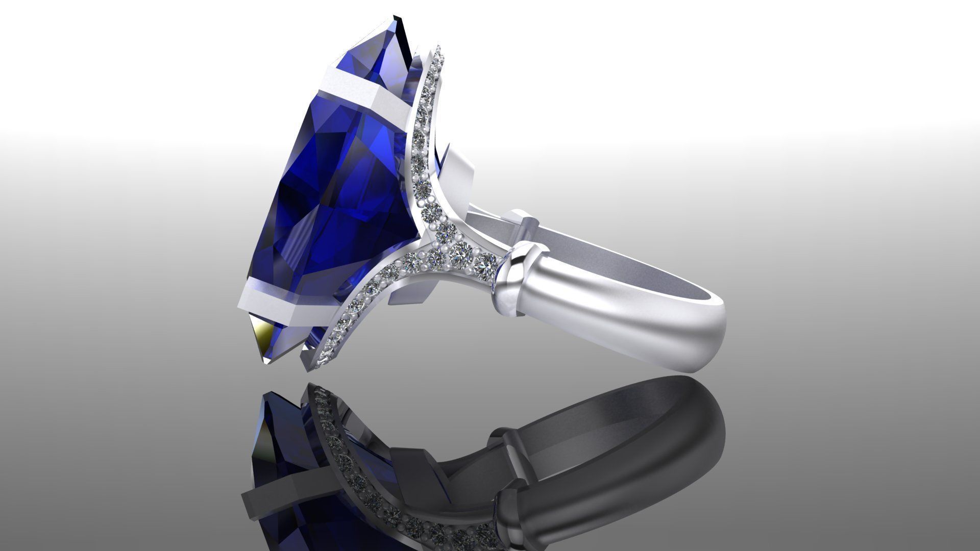 ring with a big stone 3D print model_1