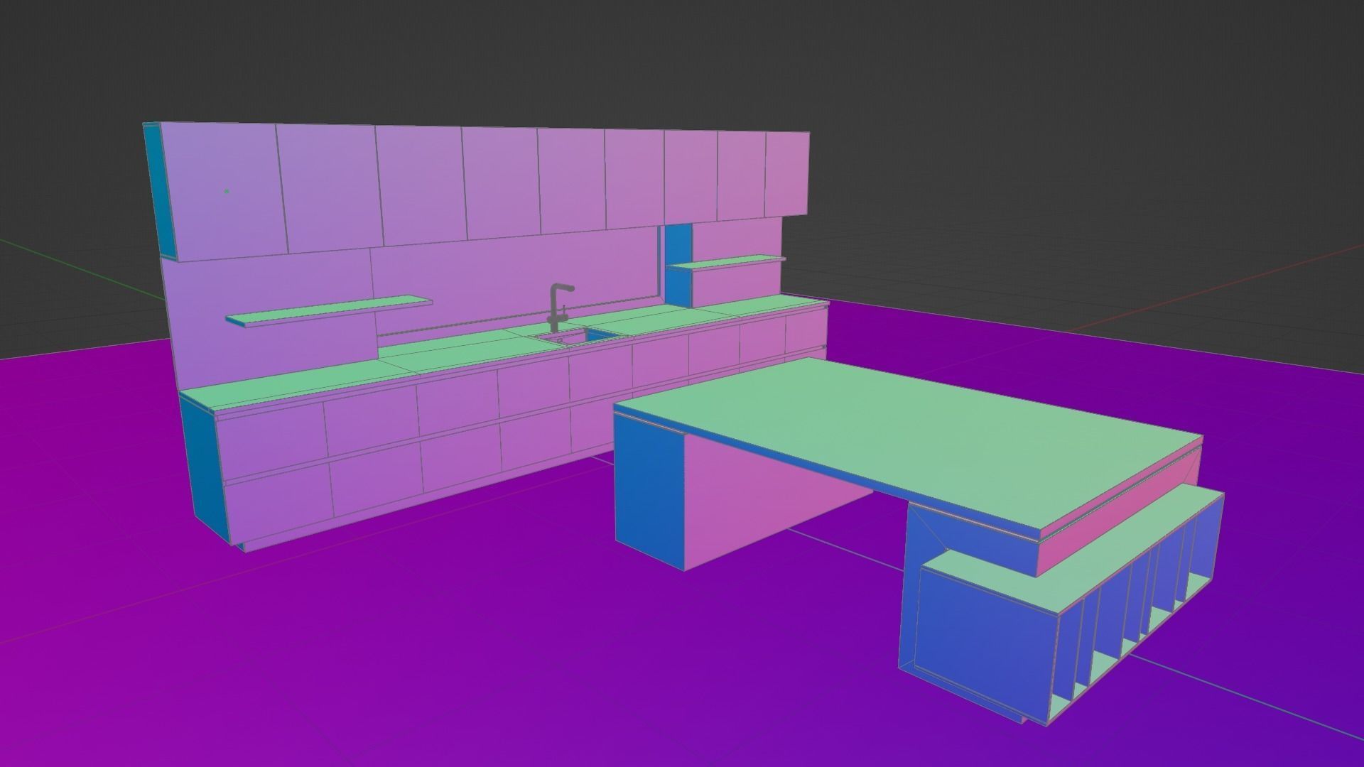Kitchen with island and window Low-poly 3D model_10