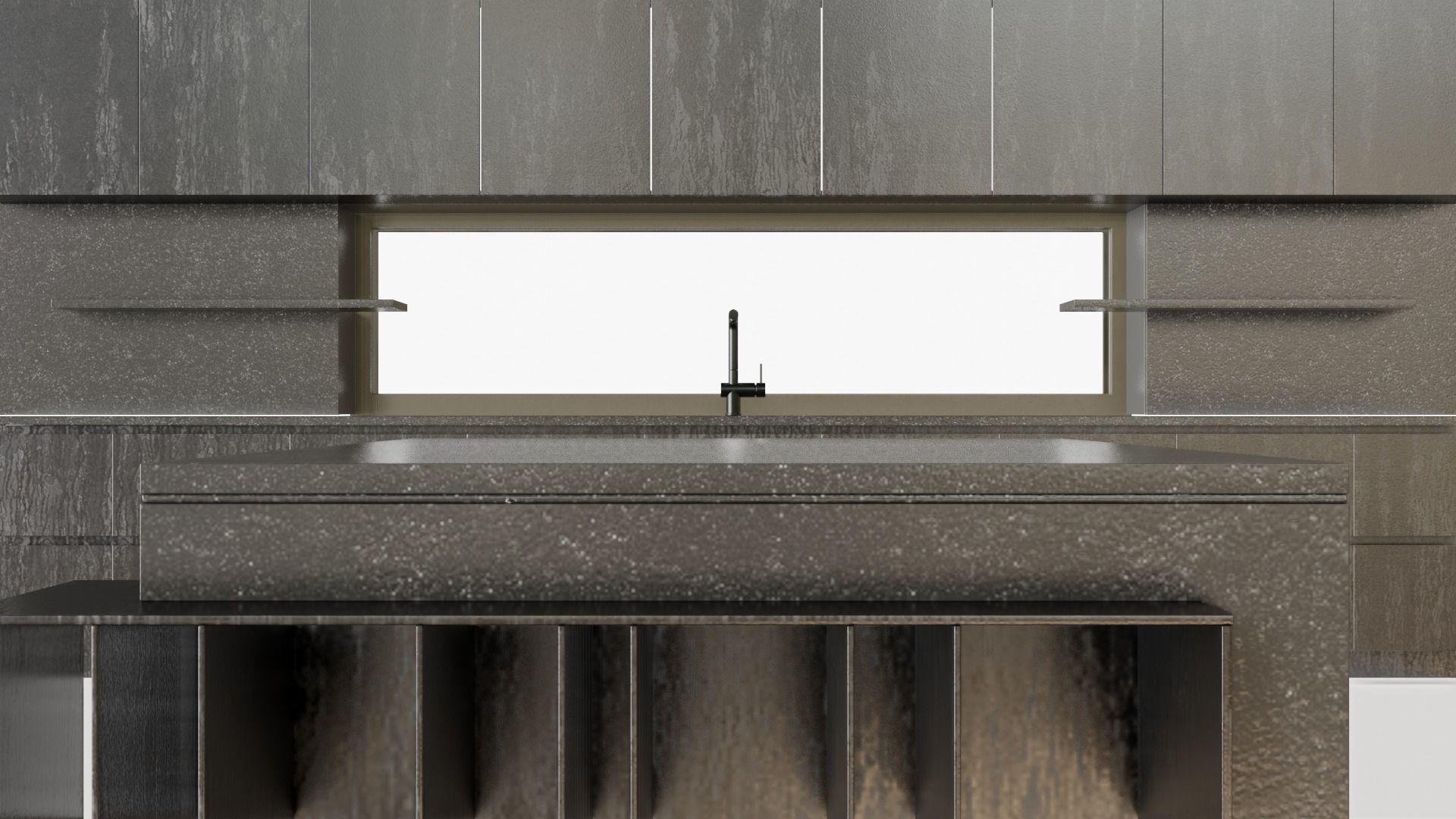 Kitchen with island and window Low-poly 3D model_4