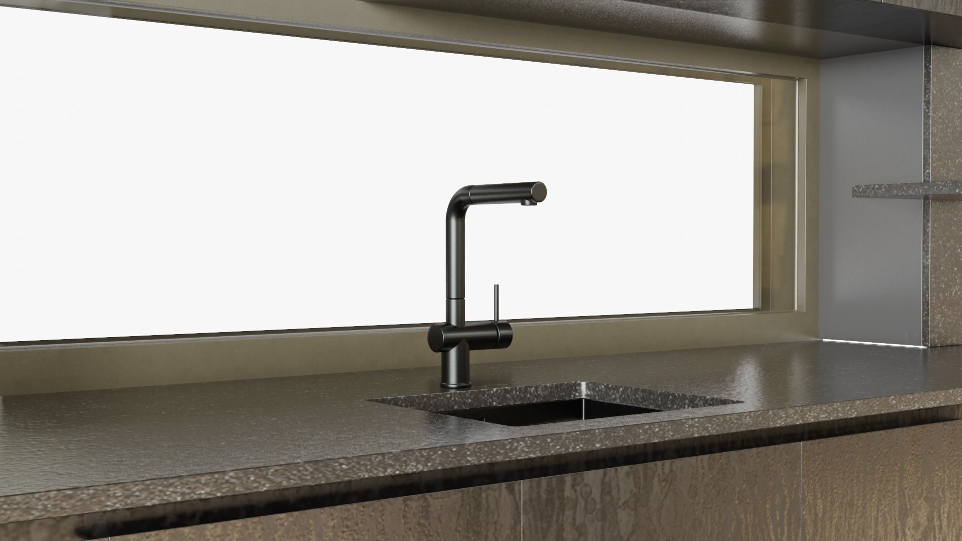 Kitchen with island and window Low-poly 3D model_2