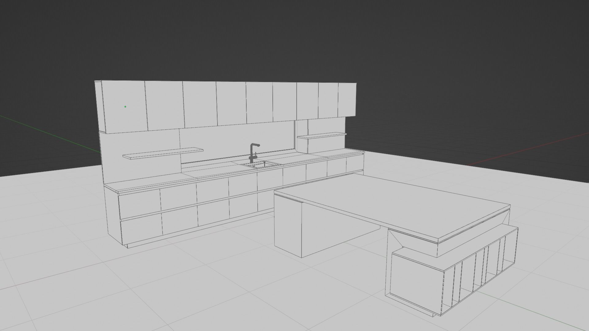 Kitchen with island and window Low-poly 3D model_9