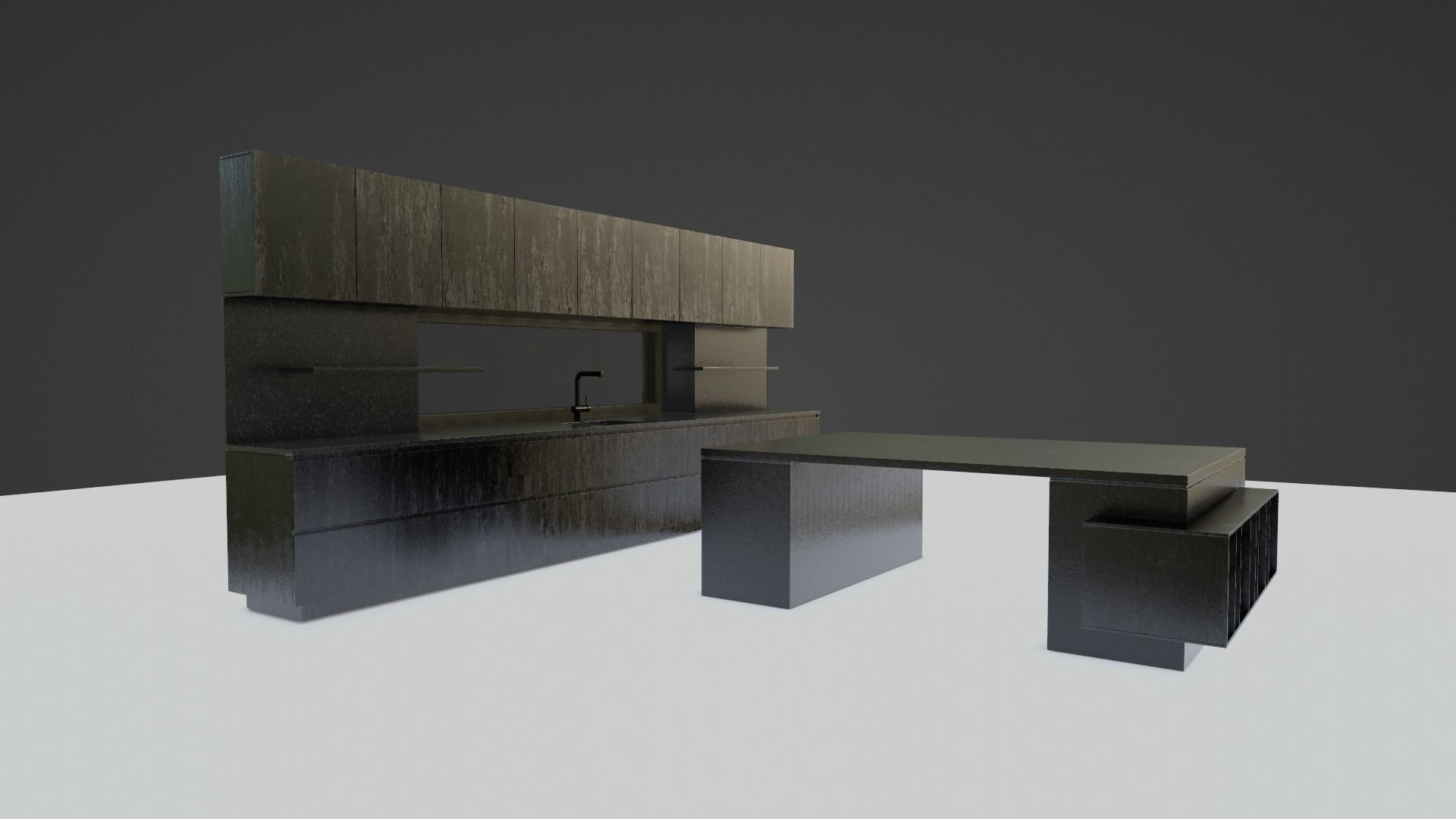 Kitchen with island and window Low-poly 3D model_8