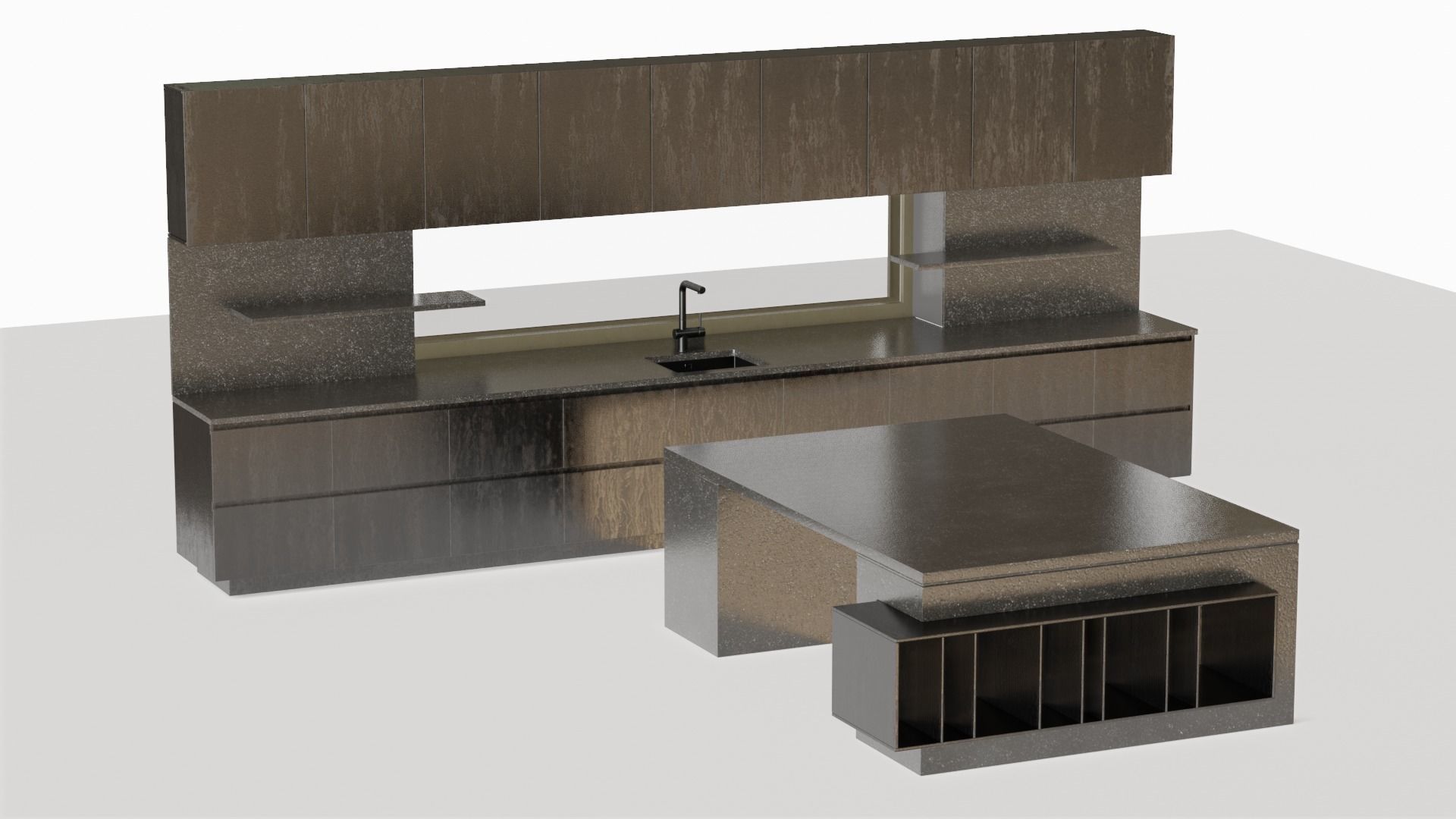 Kitchen with island and window Low-poly 3D model_3