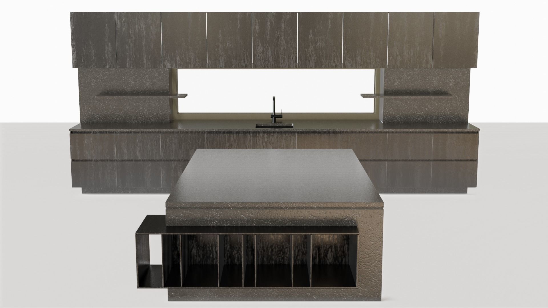 Kitchen with island and window Low-poly 3D model_13