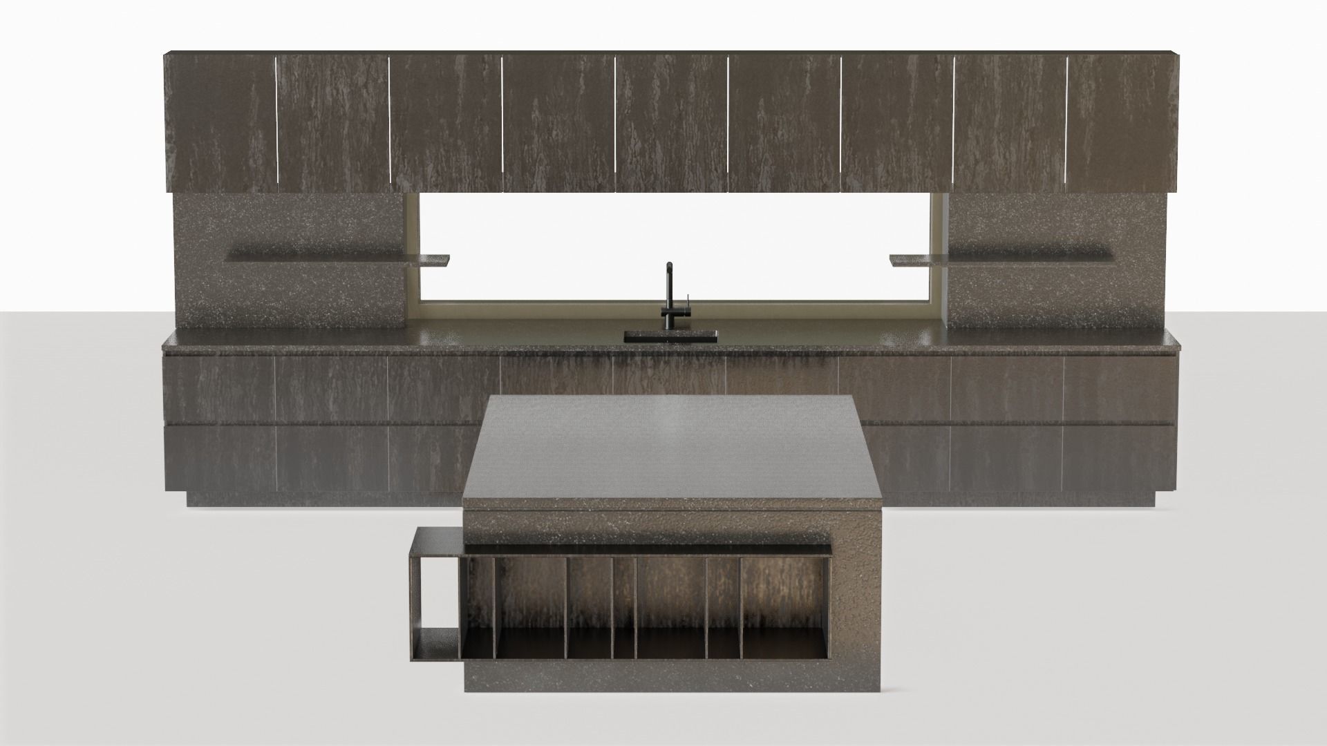 Kitchen with island and window Low-poly 3D model_1