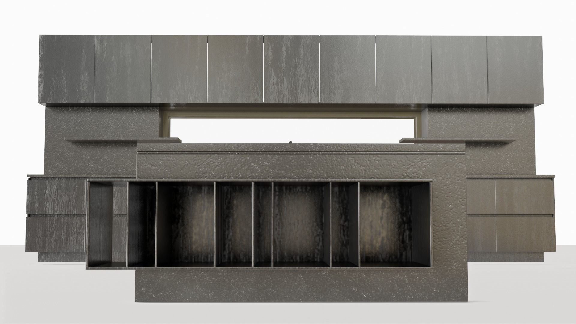 Kitchen with island and window Low-poly 3D model_7