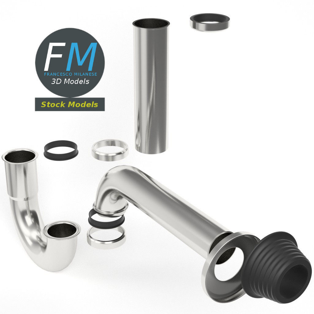 Basin sink siphon 3D model_2