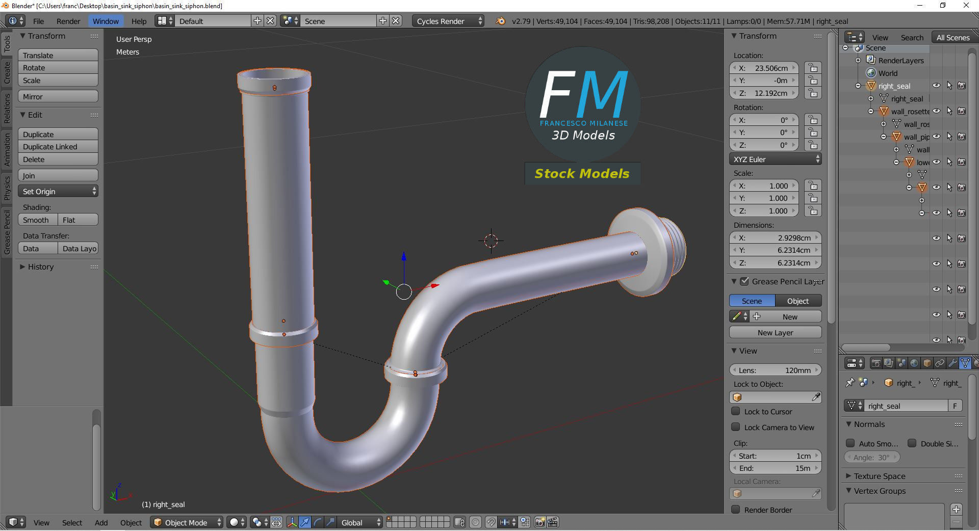Basin sink siphon 3D model_9