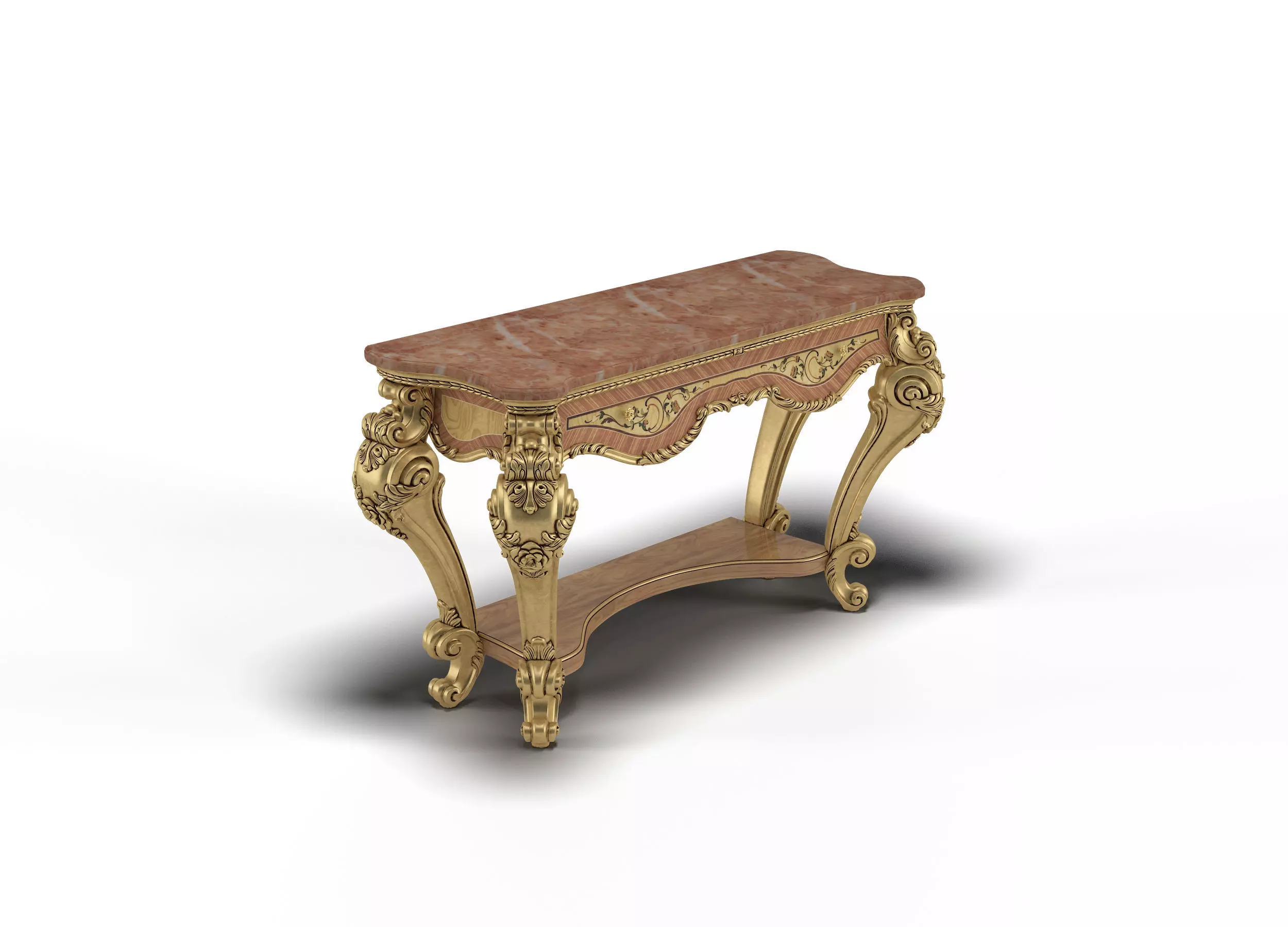 Console gold table with marble top 3D model_0