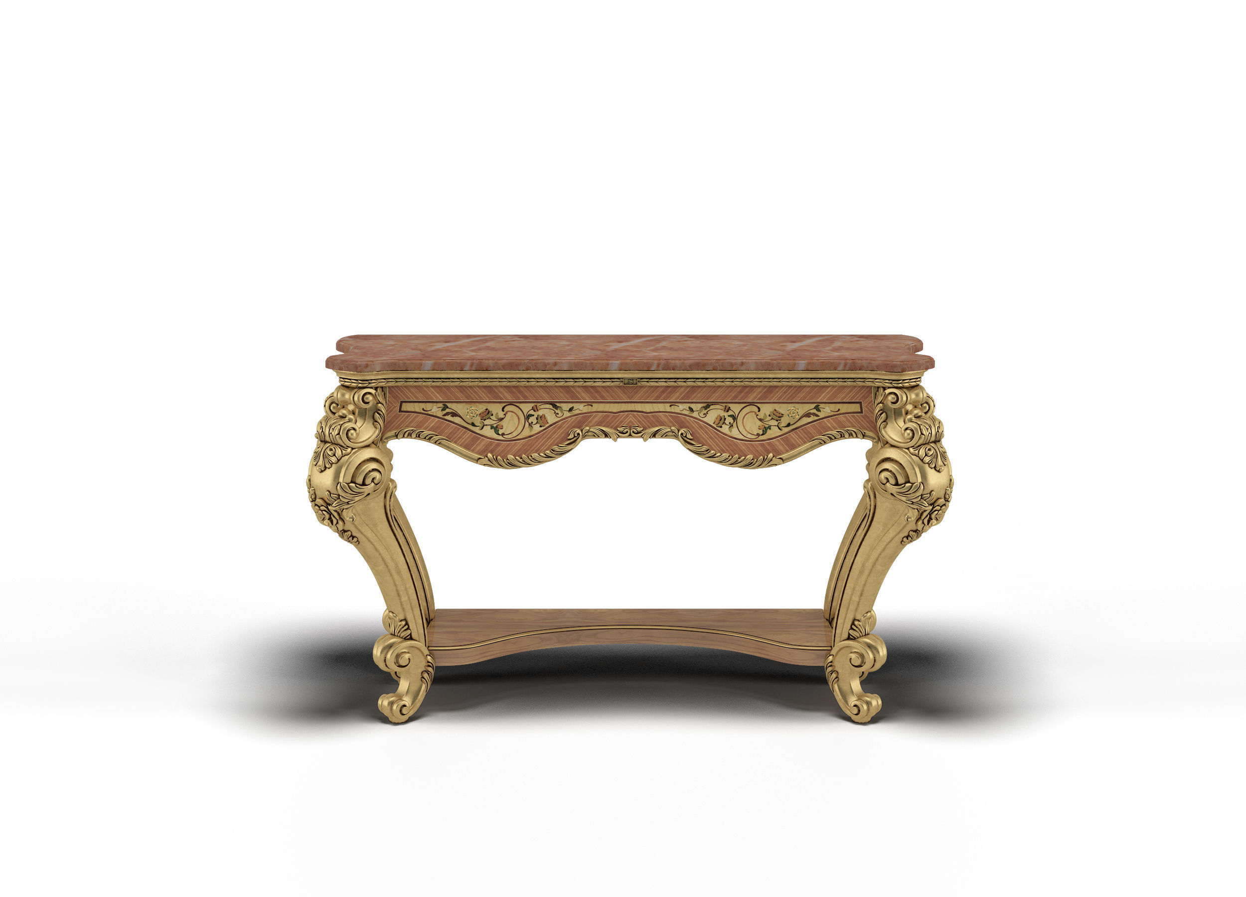 Console gold table with marble top 3D model_1