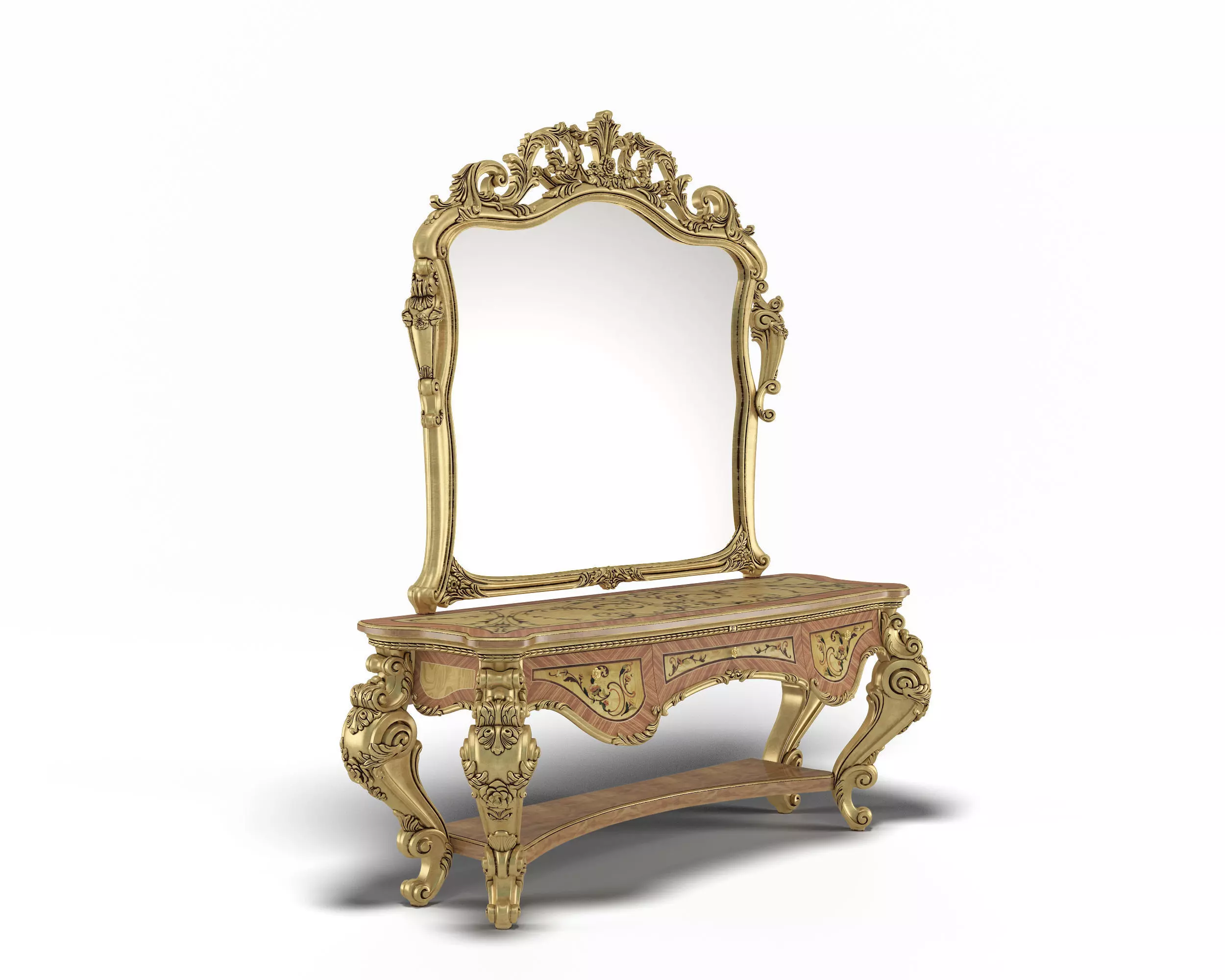 Toilette ornate dressing table and mirror 3D model