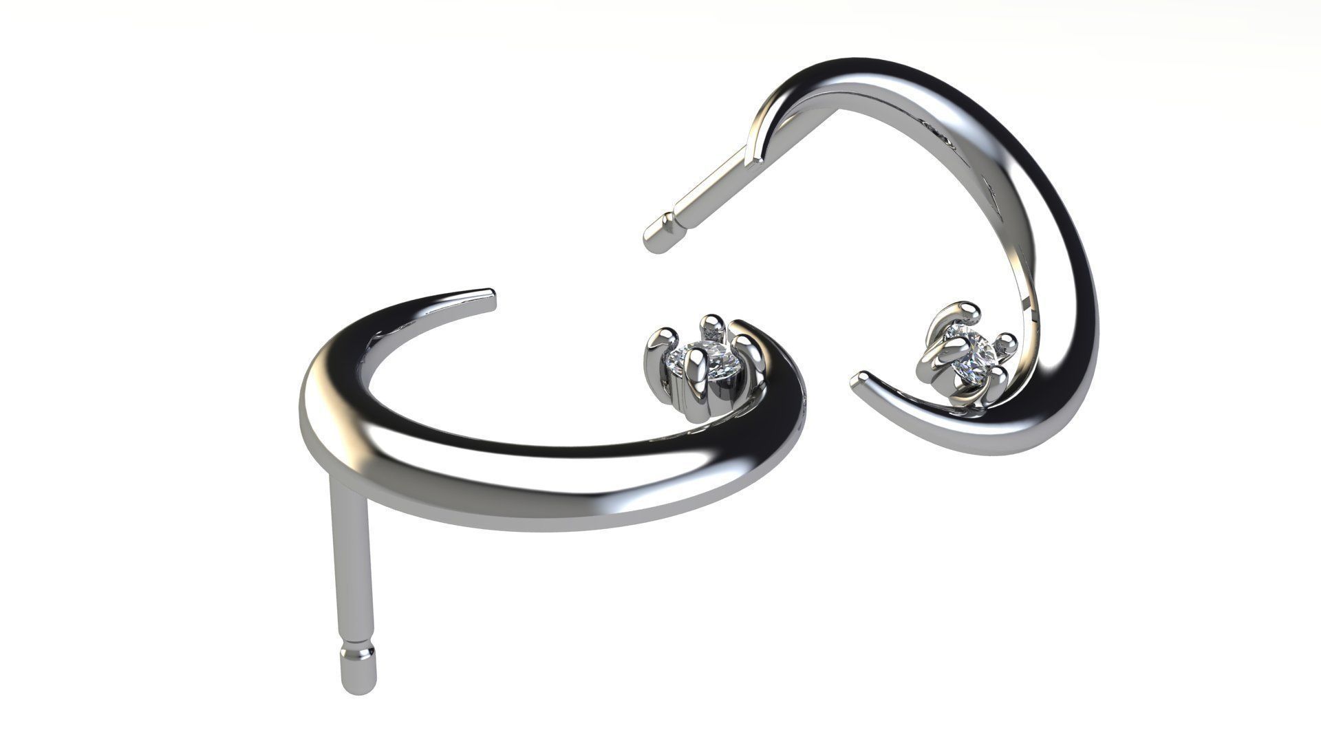 Moon Earring with Diamonds 3D print model_8