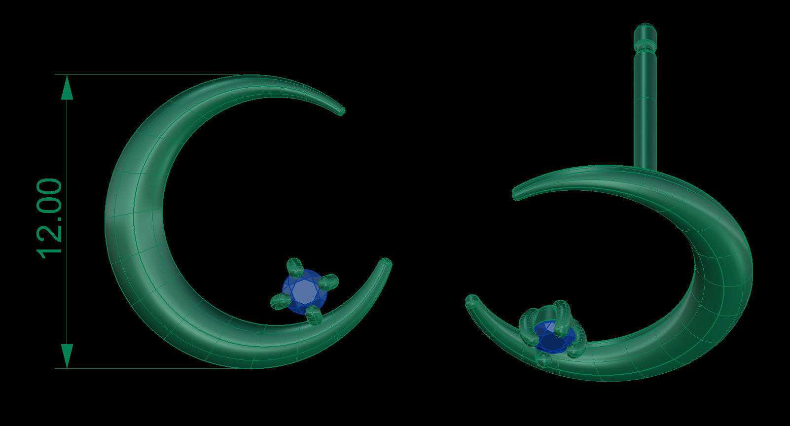 Moon Earring with Diamonds 3D print model_13