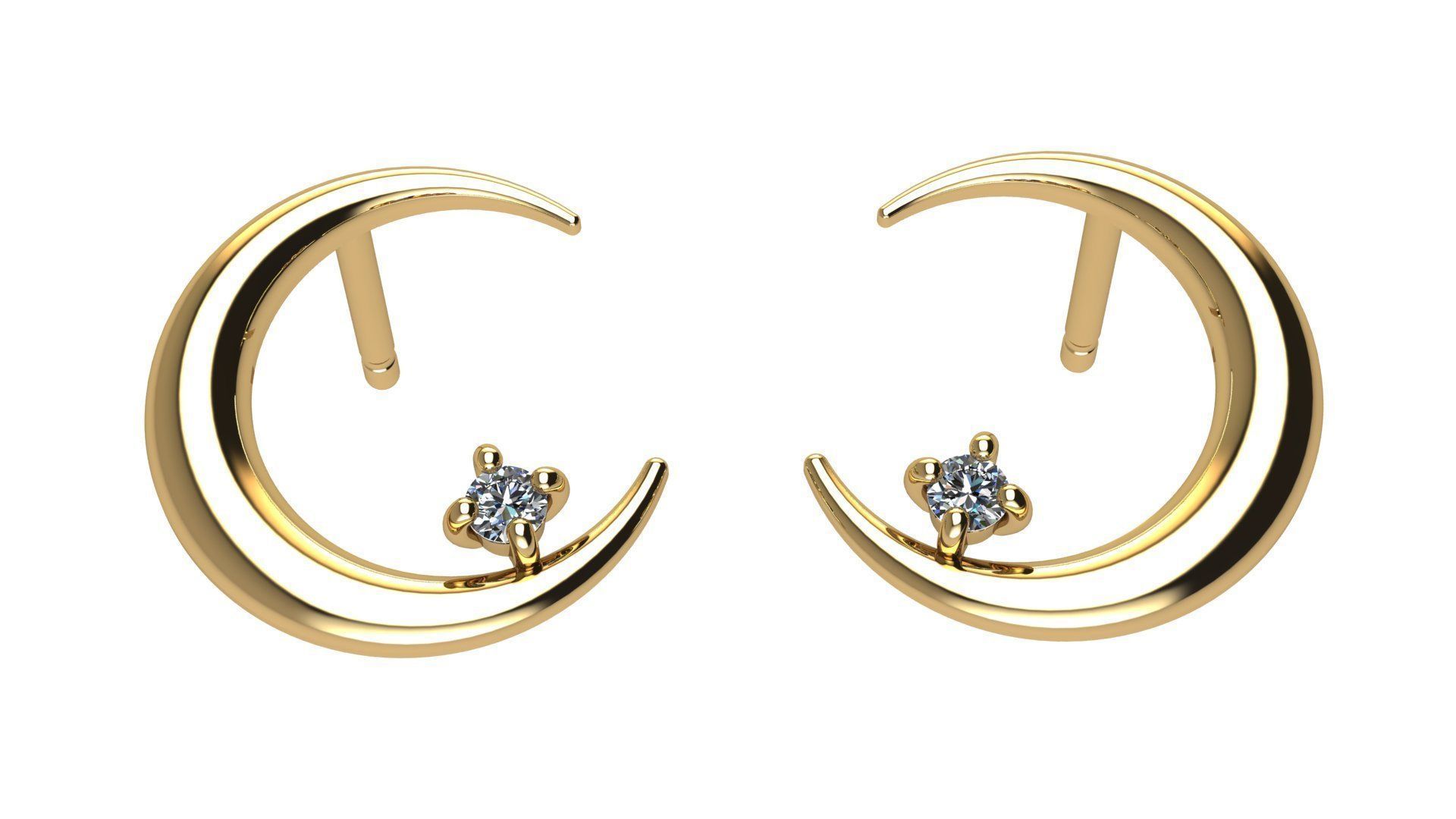 Moon Earring with Diamonds 3D print model_2