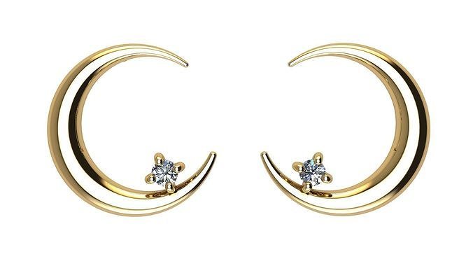 Moon Earring with Diamonds 3D print model