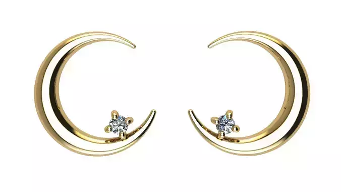 Moon Earring with Diamonds 3D print model
