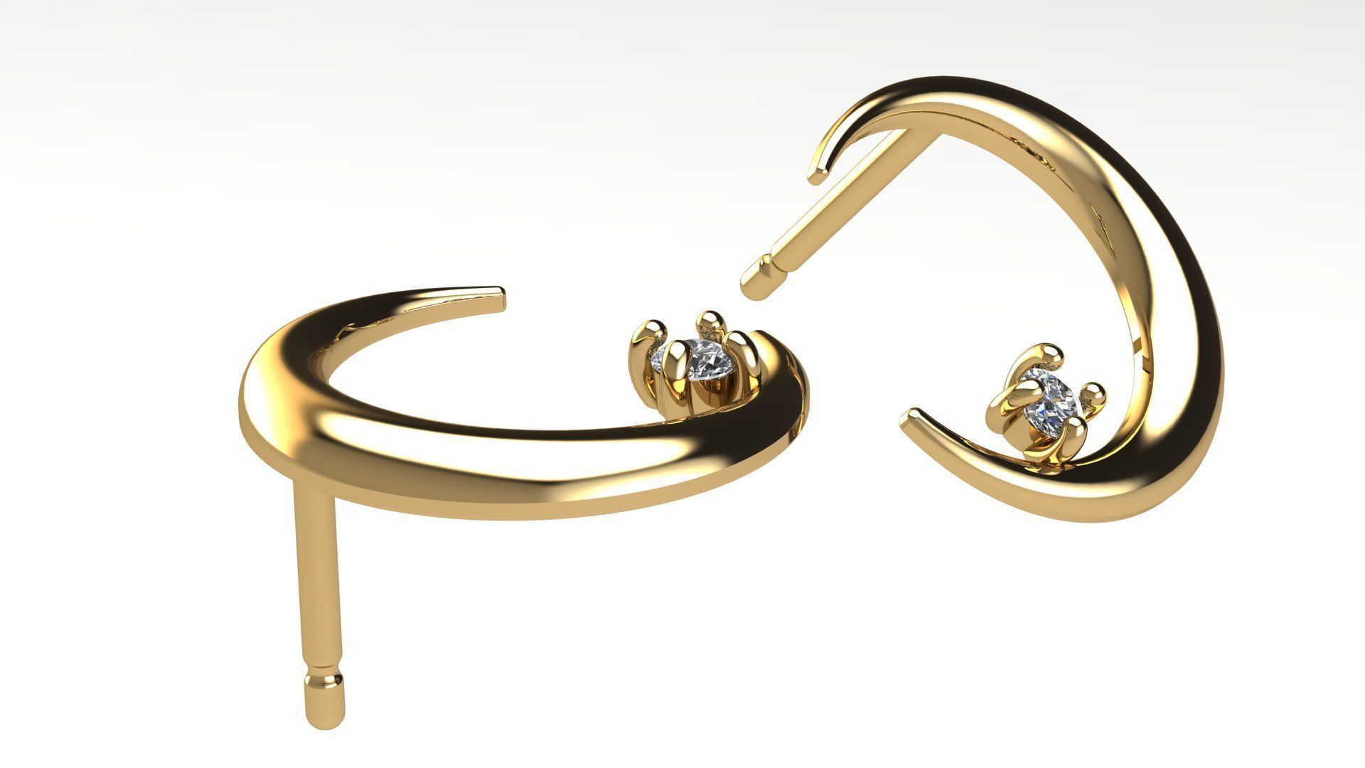 Moon Earring with Diamonds 3D print model_4