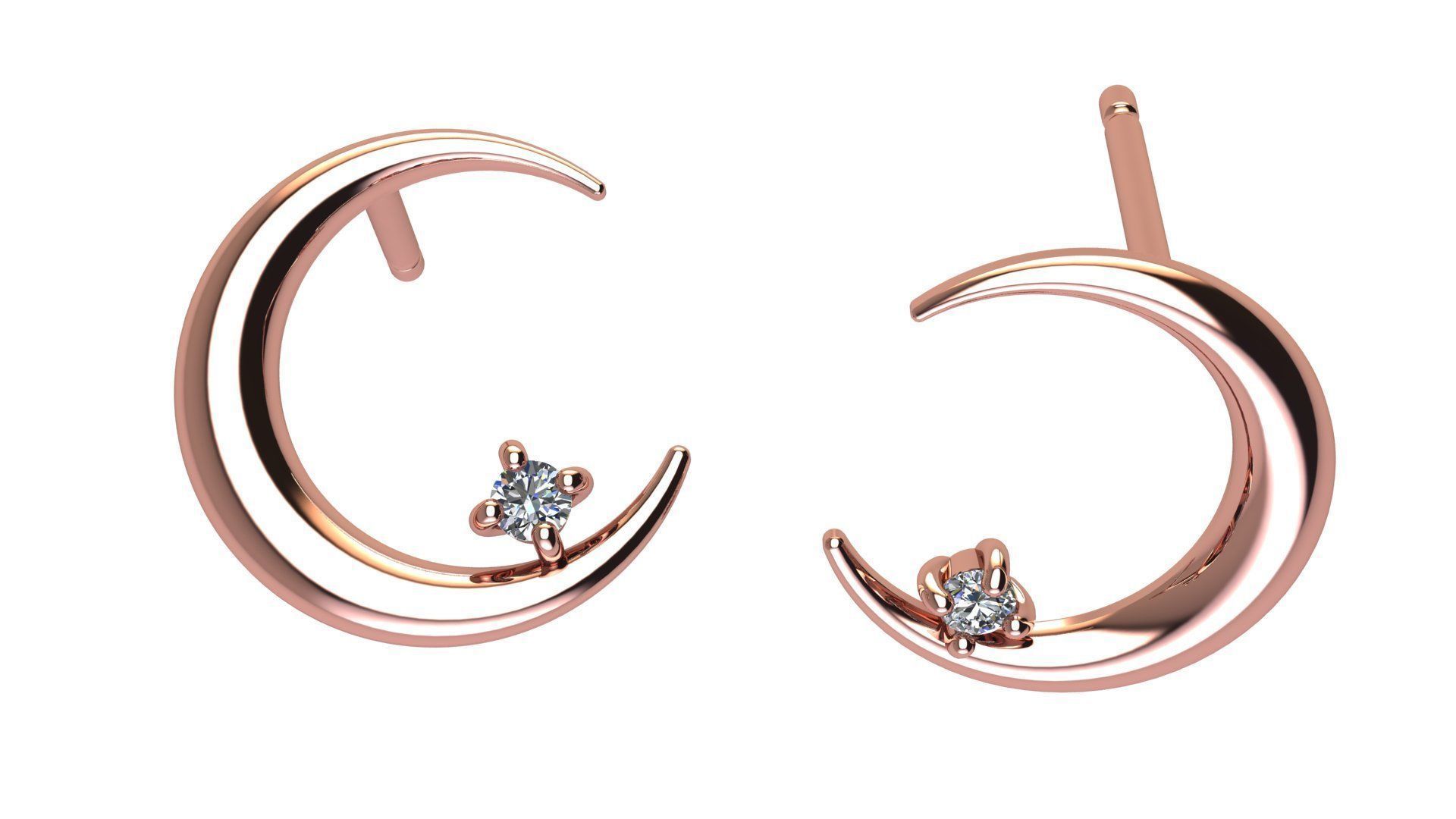 Moon Earring with Diamonds 3D print model_10