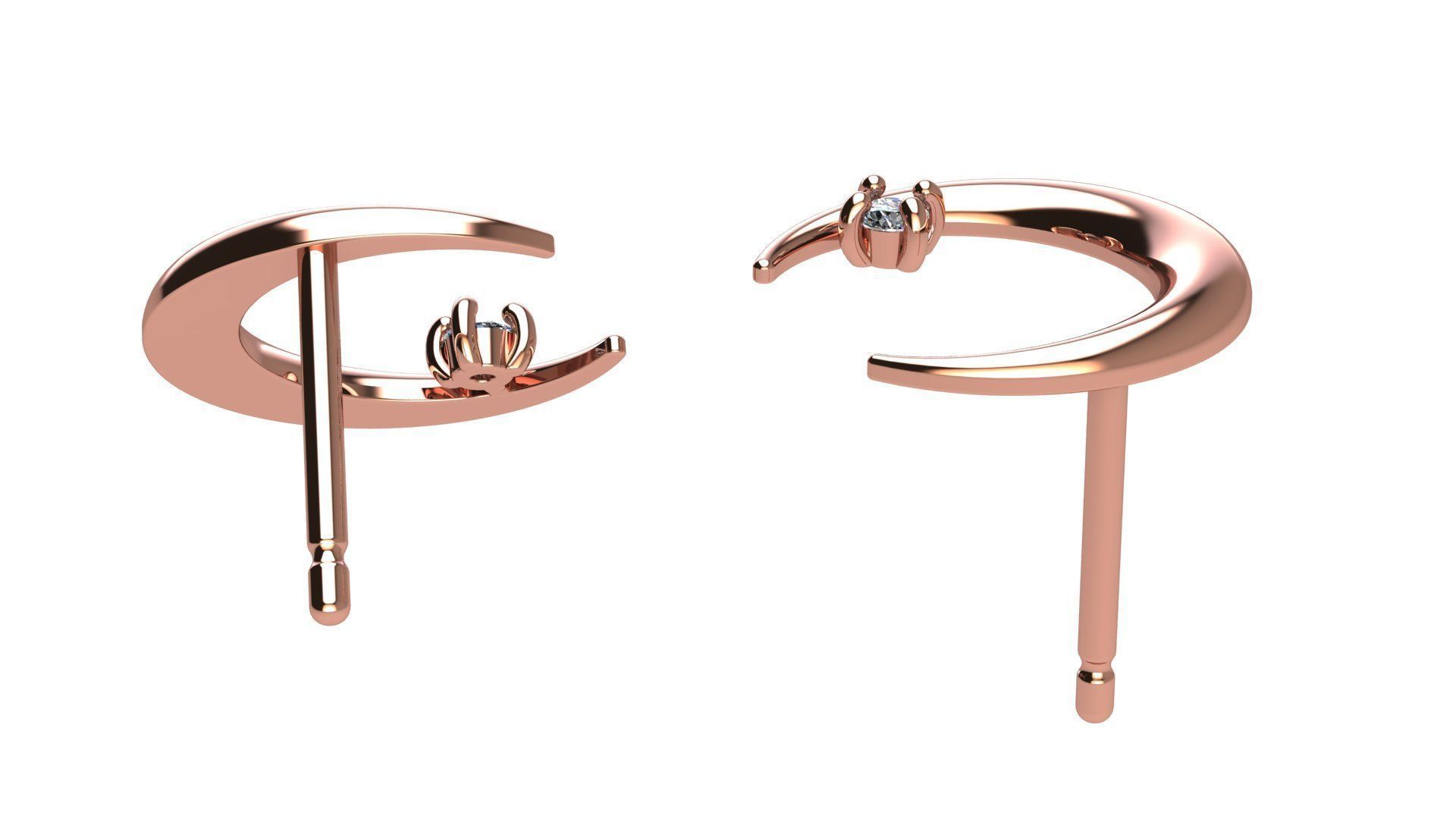 Moon Earring with Diamonds 3D print model_12