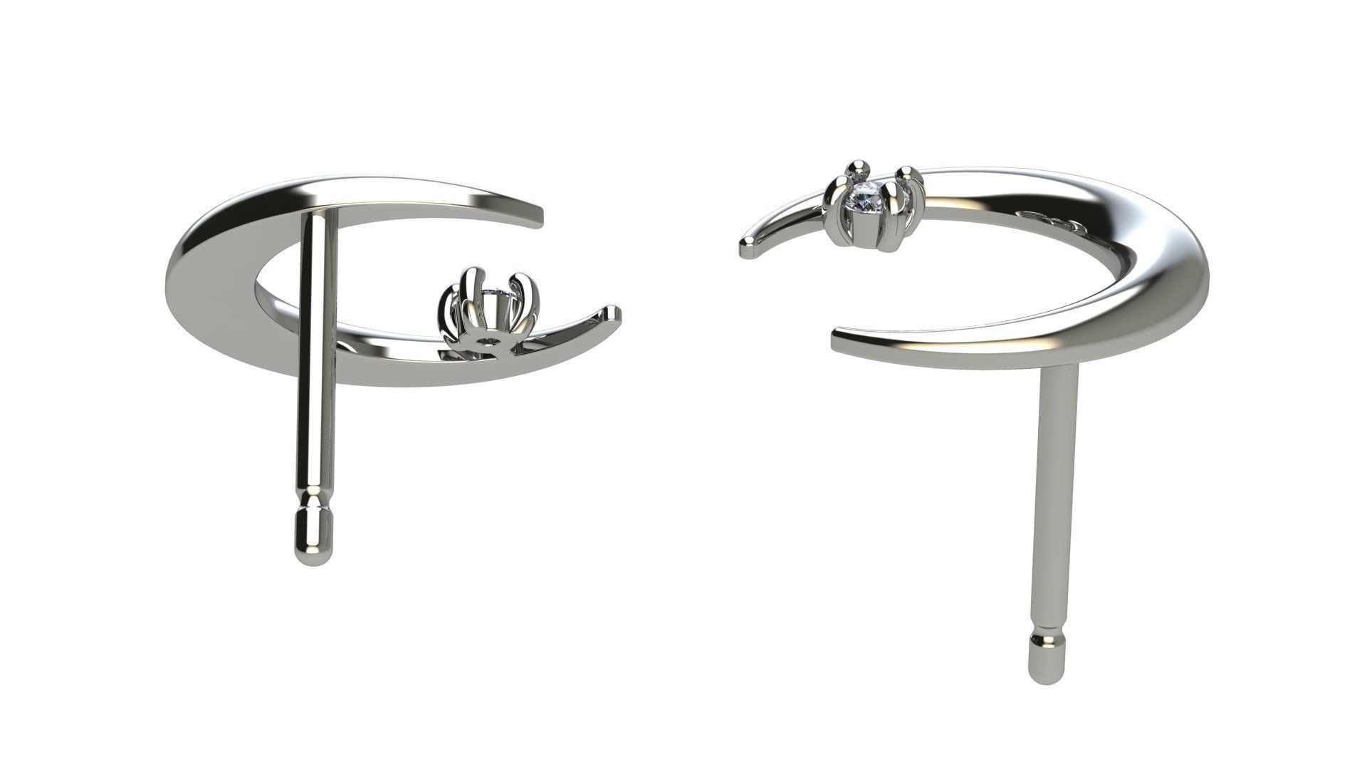 Moon Earring with Diamonds 3D print model_9