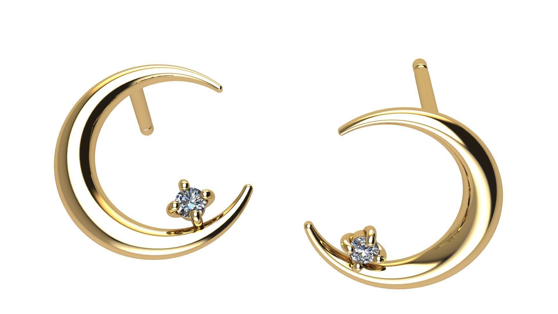 Moon Earring with Diamonds 3D print model_3