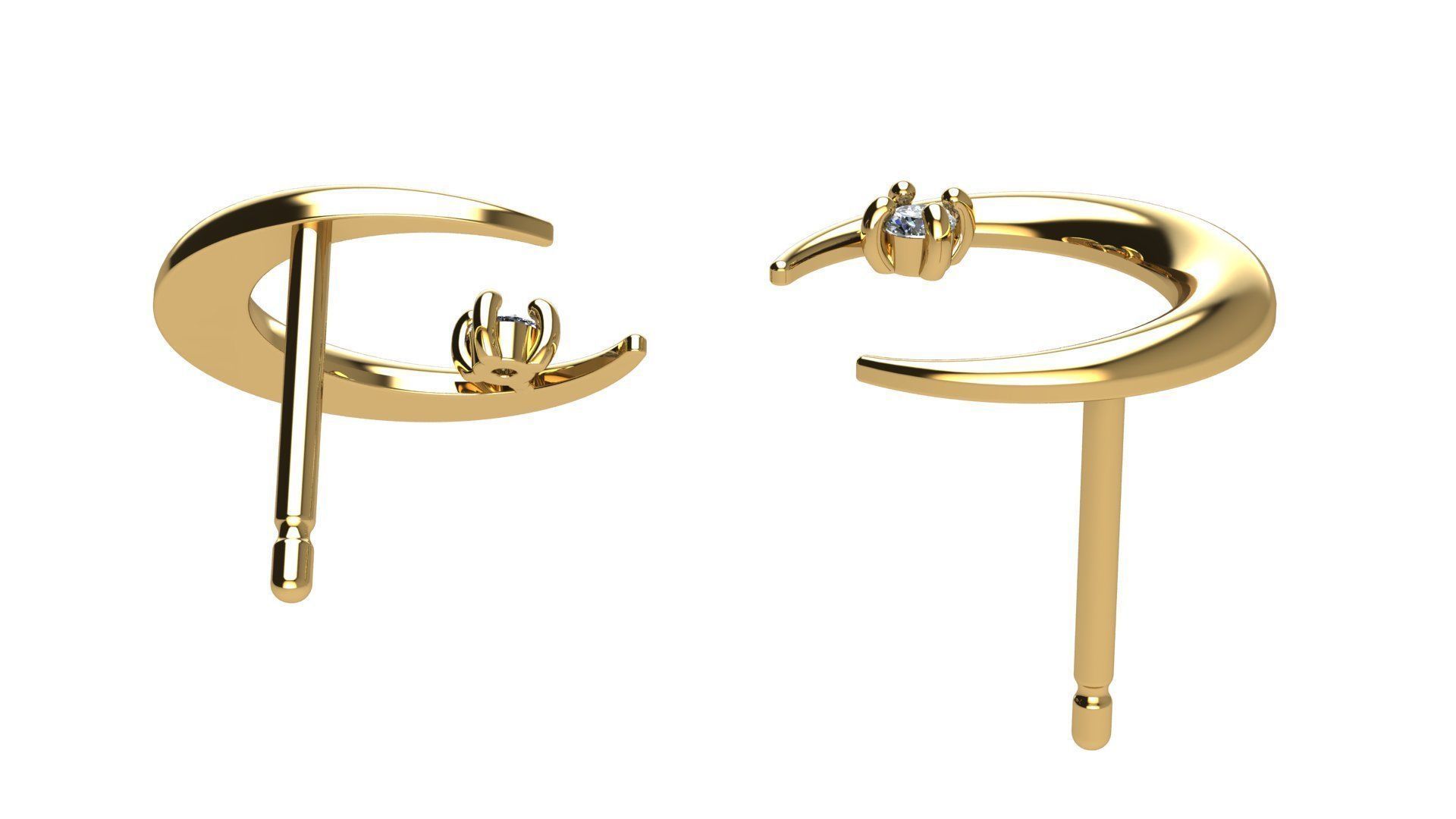 Moon Earring with Diamonds 3D print model_5