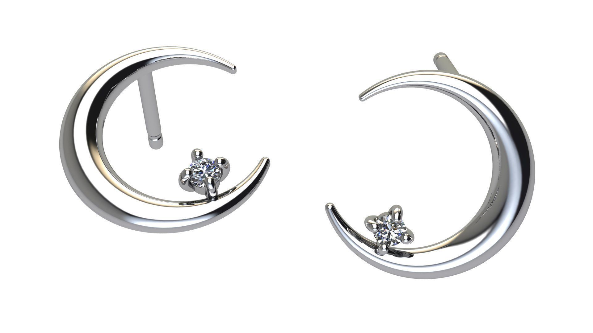 Moon Earring with Diamonds 3D print model_7