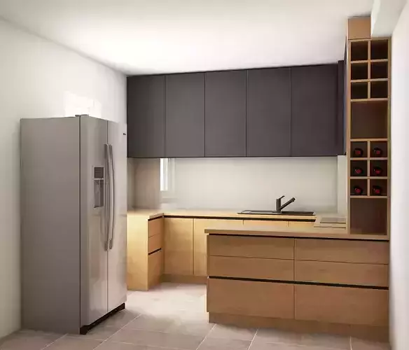 kitchen modern with wooden cabinets and stainless steel appliances