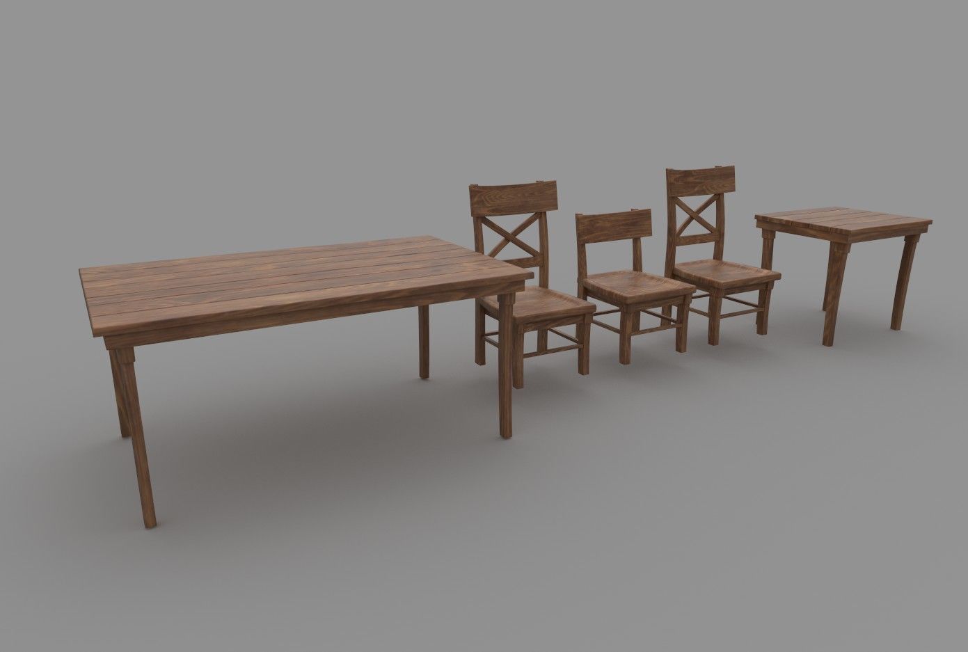 Wooden Tavern Table and Chairs 3D model_13
