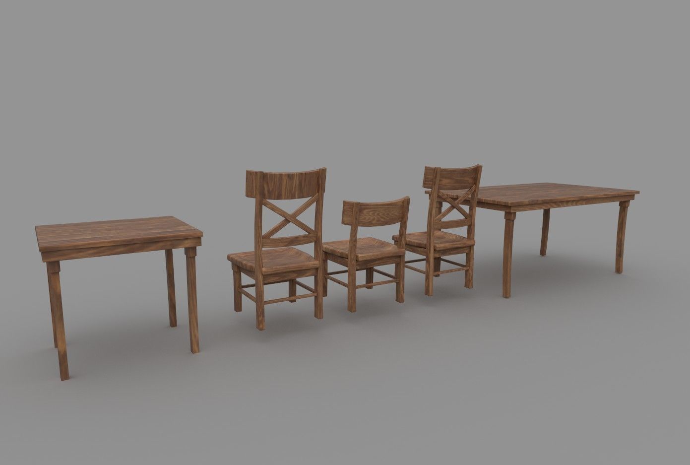 Wooden Tavern Table and Chairs 3D model_8