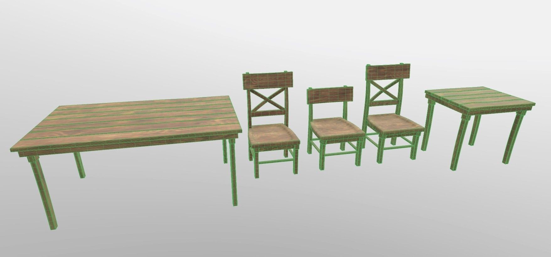 Wooden Tavern Table and Chairs 3D model_17