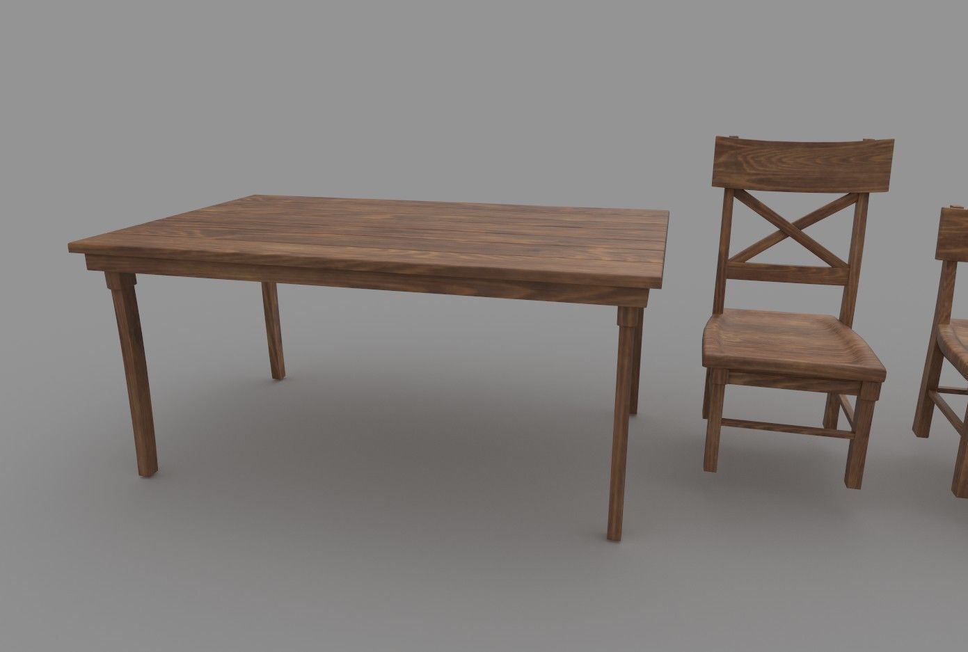 Wooden Tavern Table and Chairs 3D model_12