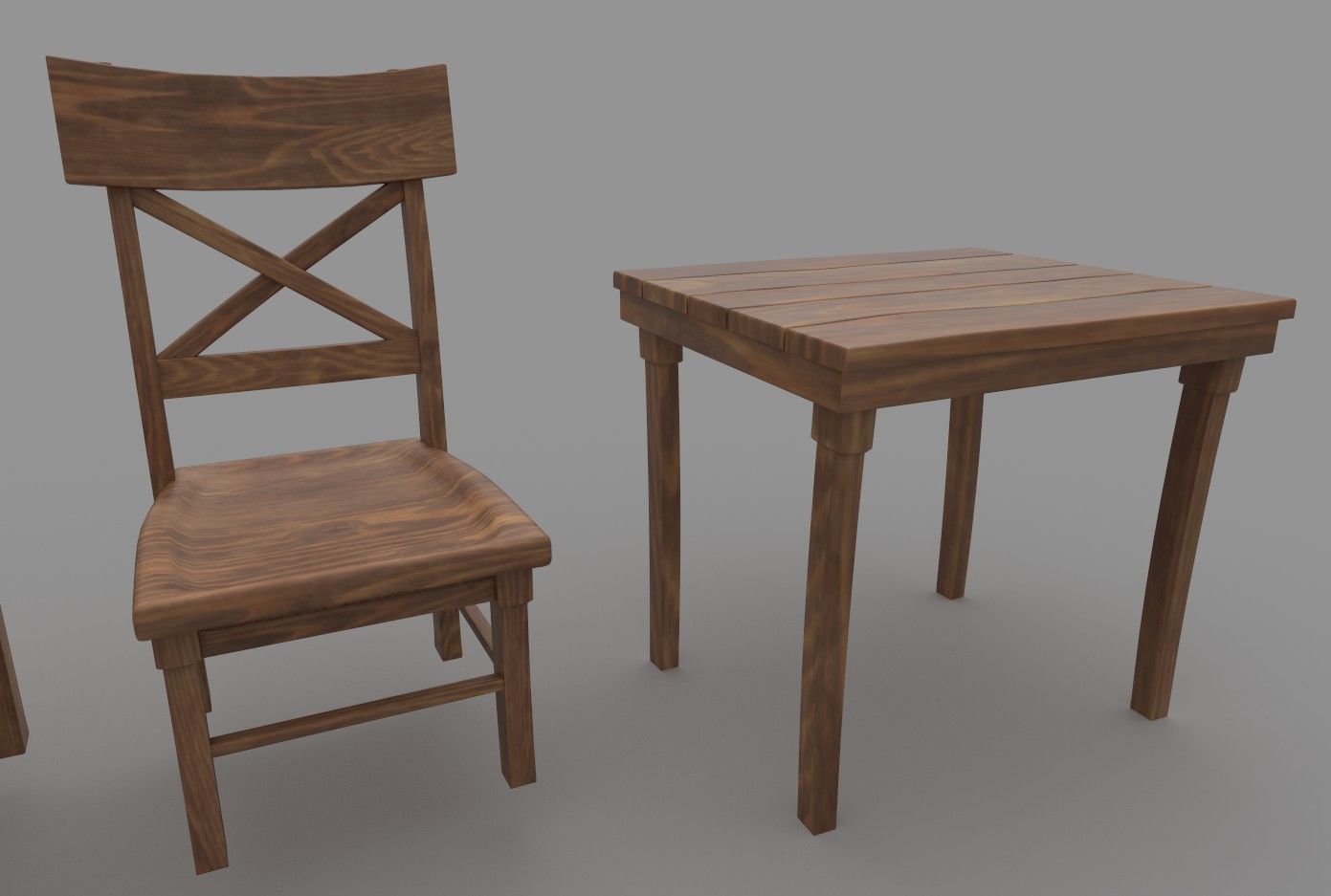 Wooden Tavern Table and Chairs 3D model_10