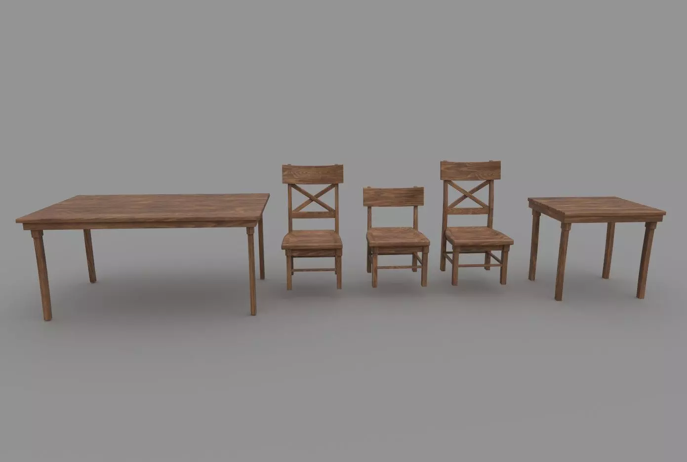 Wooden Tavern Table and Chairs 3D model_0