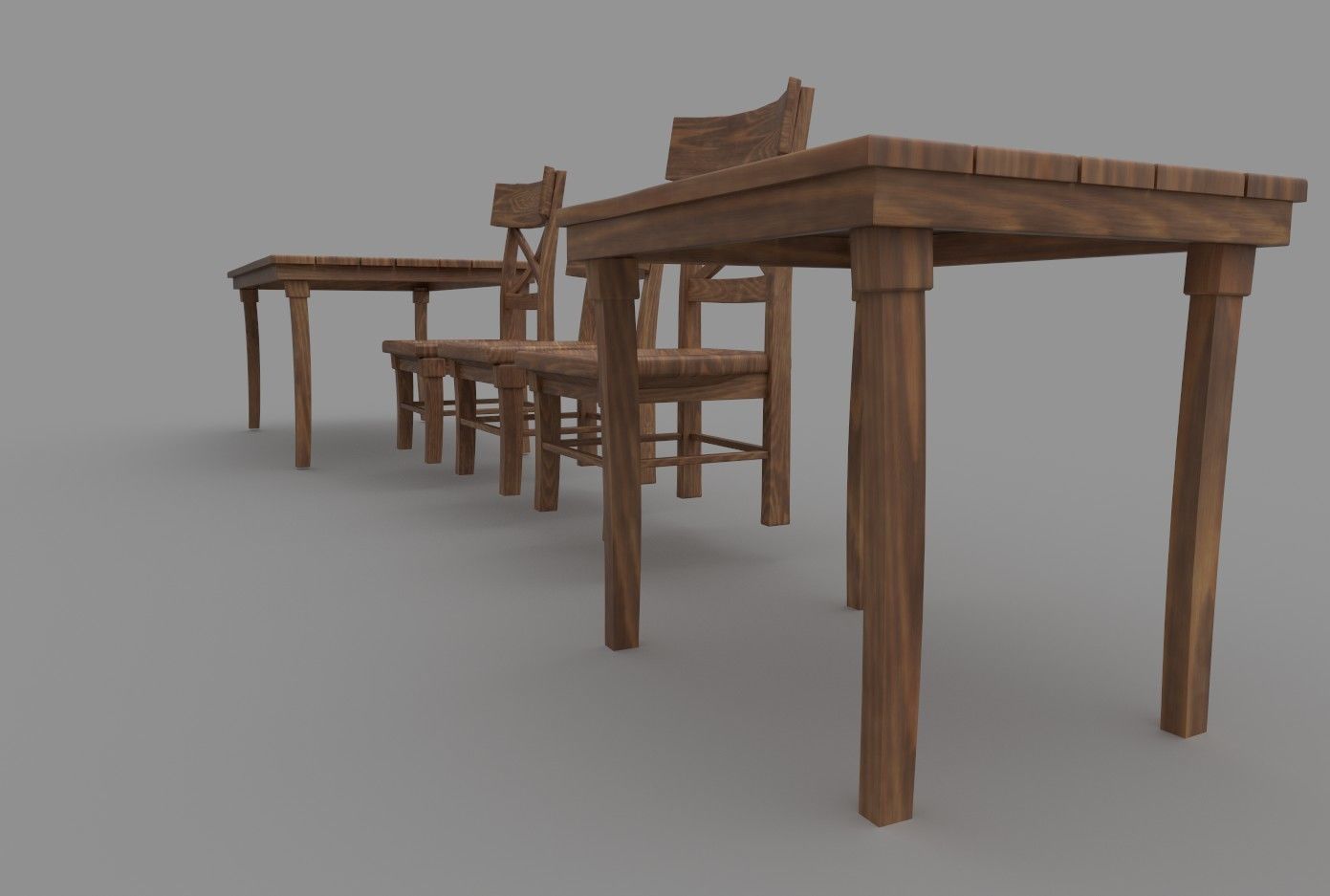 Wooden Tavern Table and Chairs 3D model_15