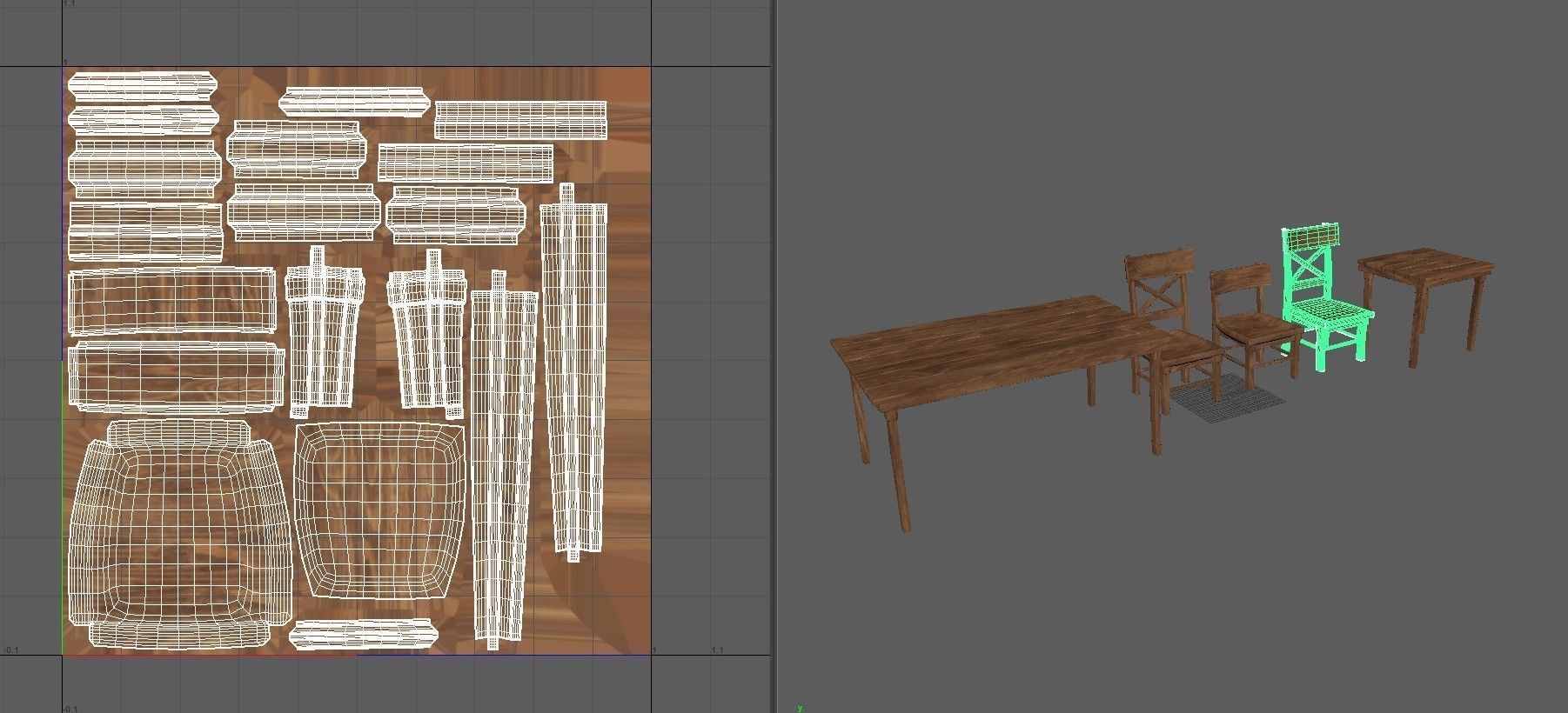 Wooden Tavern Table and Chairs 3D model_6