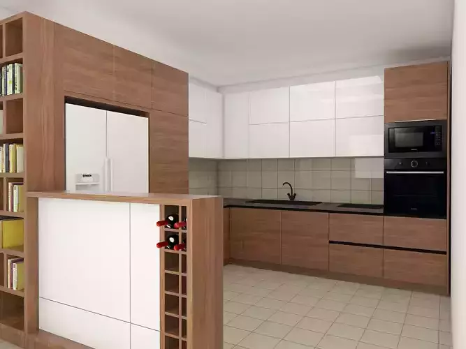 kitchen modern with wine bookcase