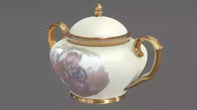 Sugar Bowl Porcelain Retro 3D Model